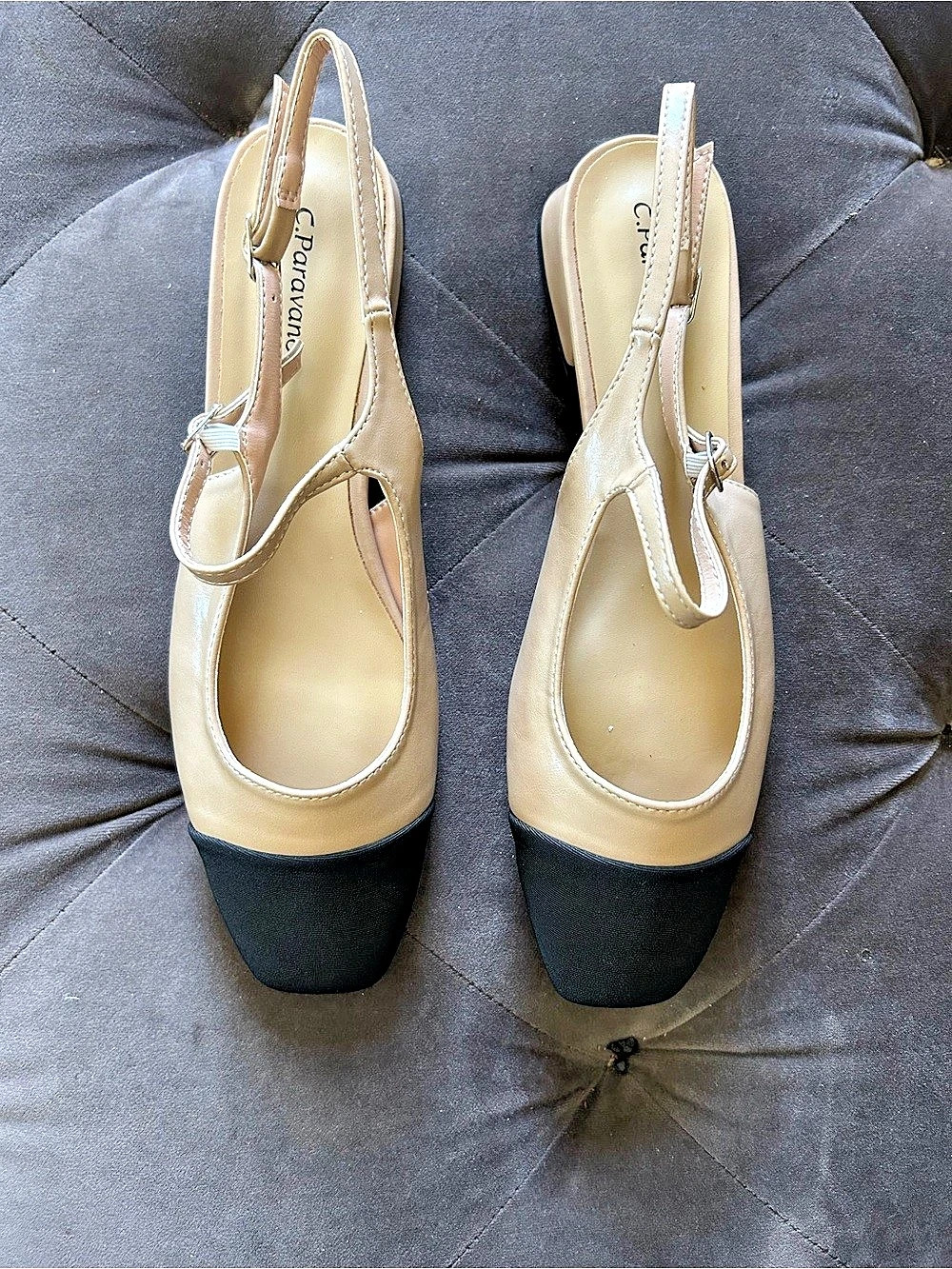 C.Paravano Color Block Slingback Heels in Beige & Black Like New